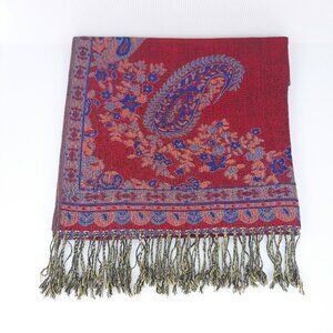 Floral Paisley Fringe Pashmina Silk Scarf 27x67